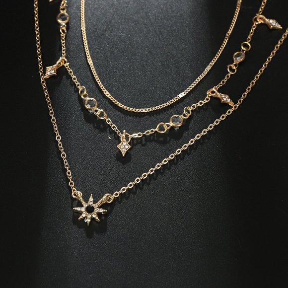 "The Northern Star" Boho Layered Diamond Necklace - Picture 2 of 6